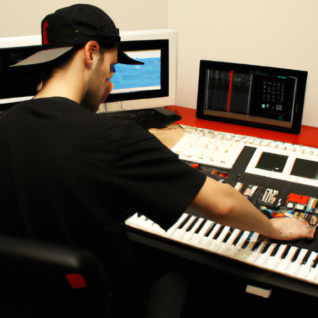 Man producing music in studio