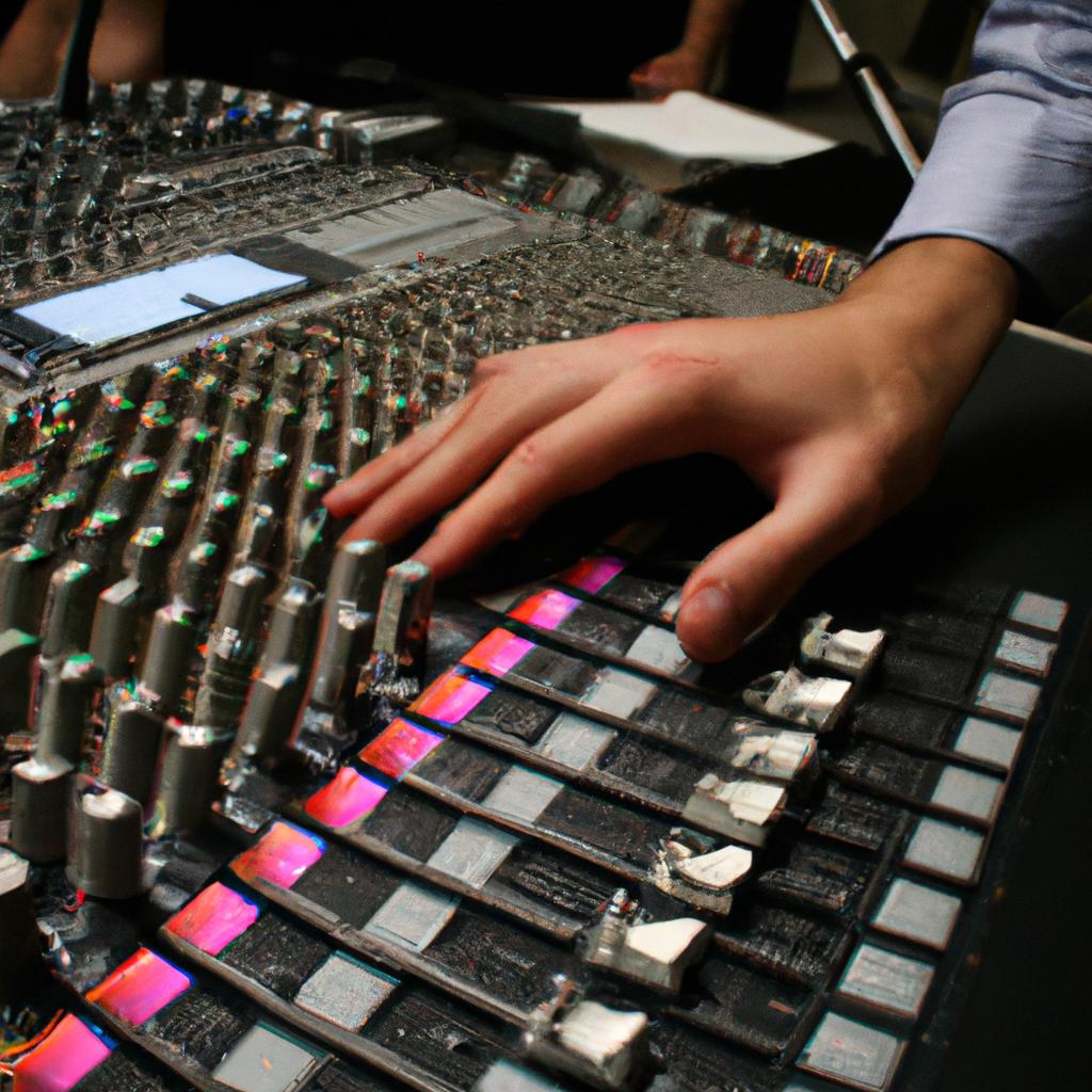 Person operating sound mixing console